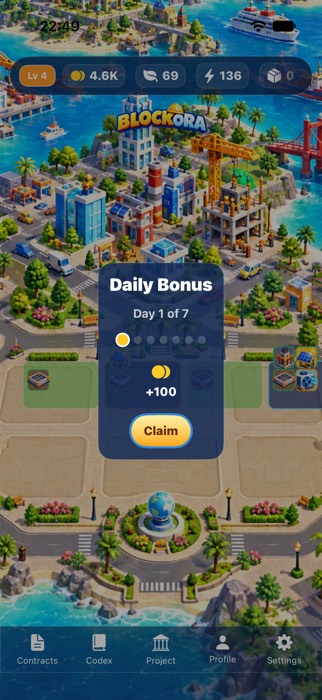 Daily bonus reward screen